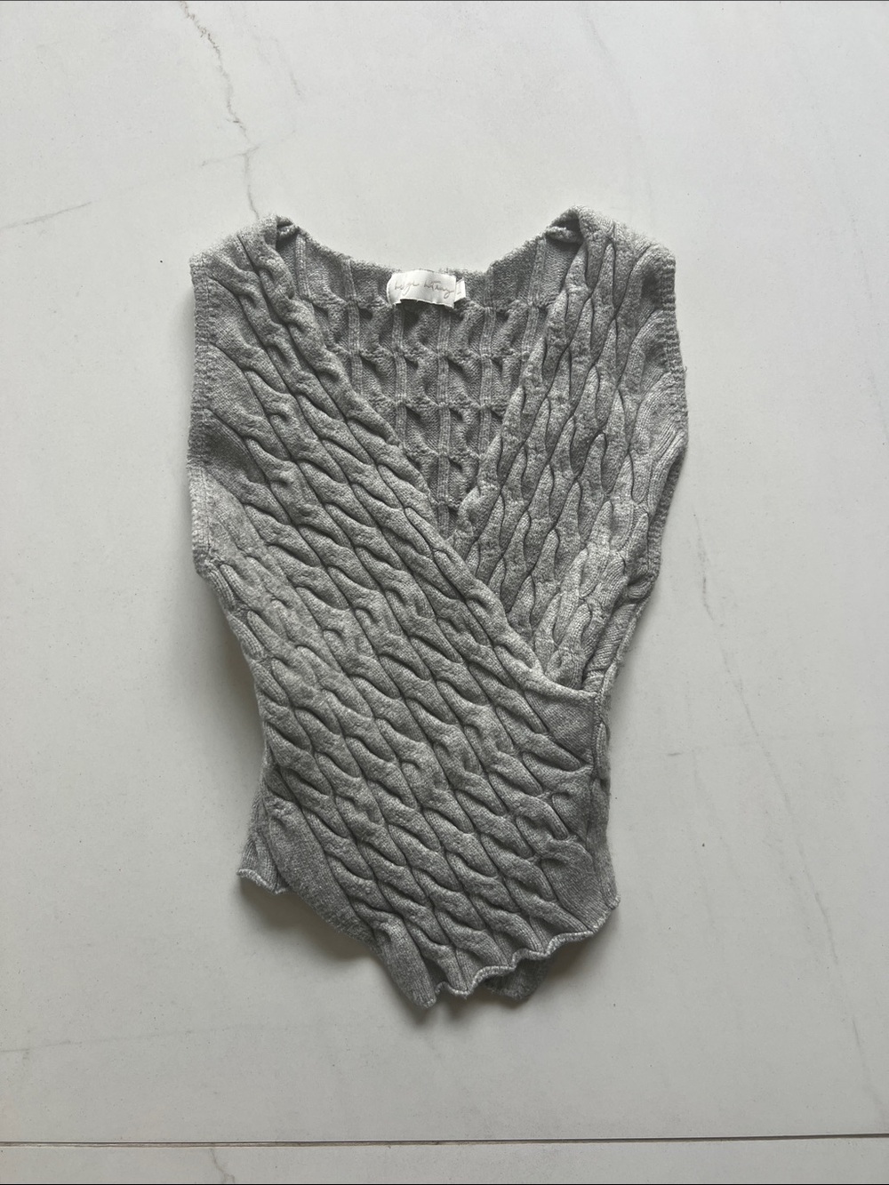 Sleeveless Cable-Knit V-Neck Top in Gray